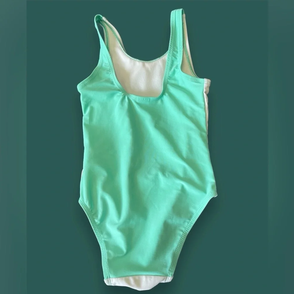 Old Navy Girls Scoop Neck Graphic Teal & White One Piece Swimsuit 4T